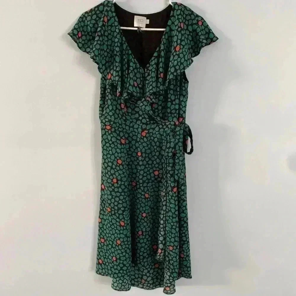 Anthropologie Romantic Ruffled Wrap Dress Floral Print Cocktail Party Size 4‎ - Picture 2 of 16